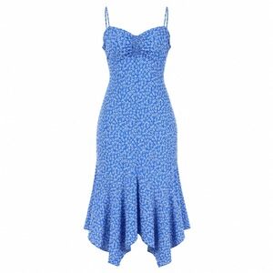 Urban Outfitters Dress S Blue Floral Polyester Cottagecore Midi Handkerchief Hem